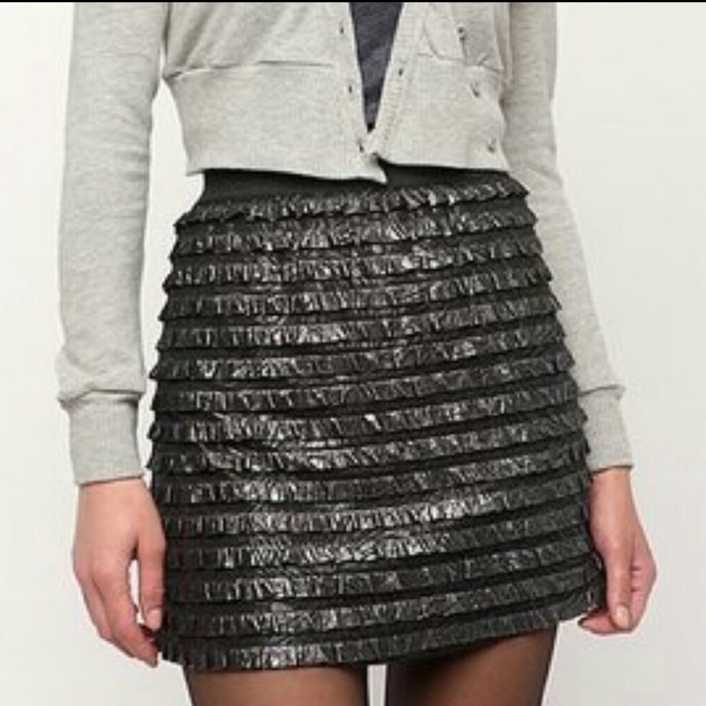 UO Kimchi Blue Black Shimmer Ruffled Mini Skirt - S